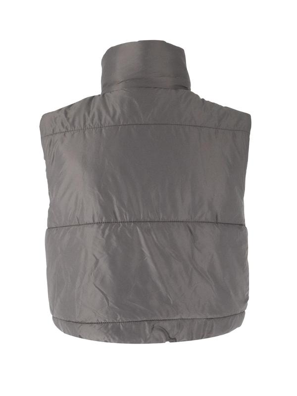 Women's Solid Zip Up Crop Puffer Vest, Casual Stand Collar Sleeveless Outerwear for Fall & Winter, Ladies Clothes for Daily Wear