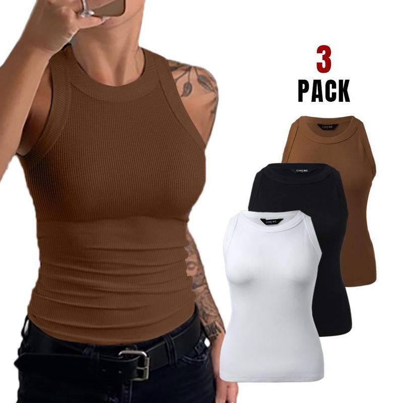Chicme 3-Piece Round Neck Knit Thick Strap Racerback Tank Tops casual tanktop new  skims