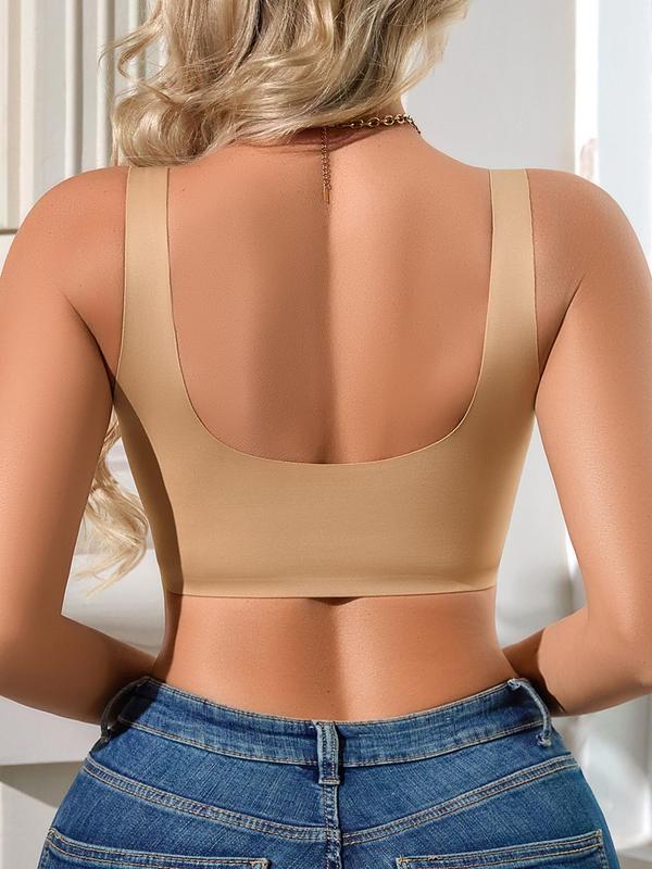 Women's Solid Scallop Trim Wireless Push Up Bra, Soft Comfy Breathable Lingerie Top for Daily Wear, Women's Lingerie for All Seasons