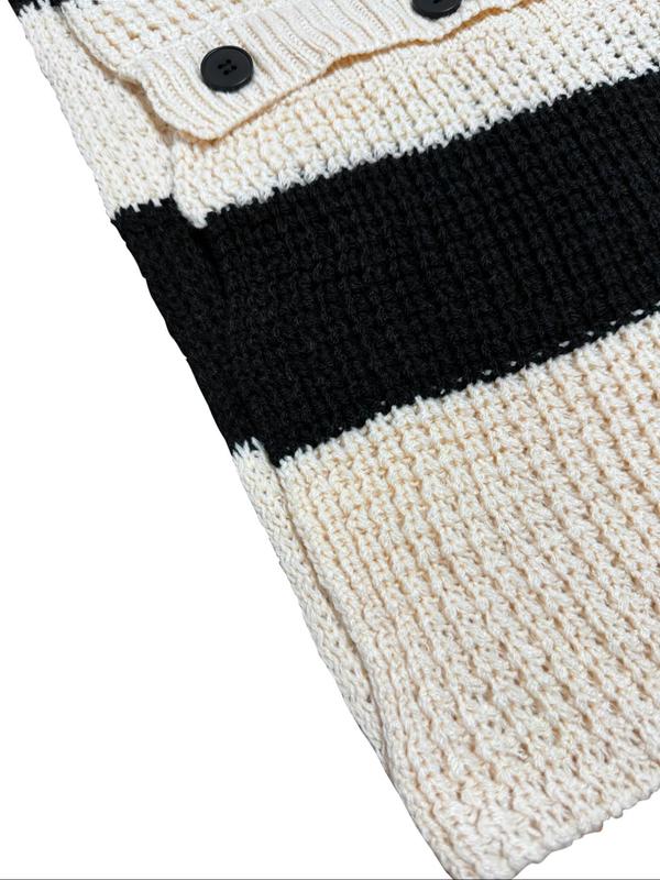 Women's Colorblock Flounce Sleeve Button Front Cardigan, Casual Long Sleeve V Neck Knitwear for Fall & Winter, Fashion Women's Knit Clothing for Daily Wear, Downtown Girl Clothes