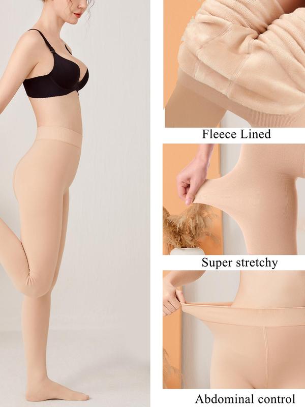 Women's Solid High Waist Thermal Lined Tights, Casual Comfy Warm Pantyhose for Daily Wear, Ladies Socks for Fall & Winter