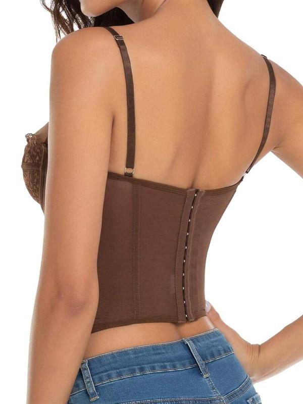 Women's Lace Adjustable Strap Shapewear Cami Top, Solid Asymmetrical Hem Corset Top, Tummy Control Shaper for Women
