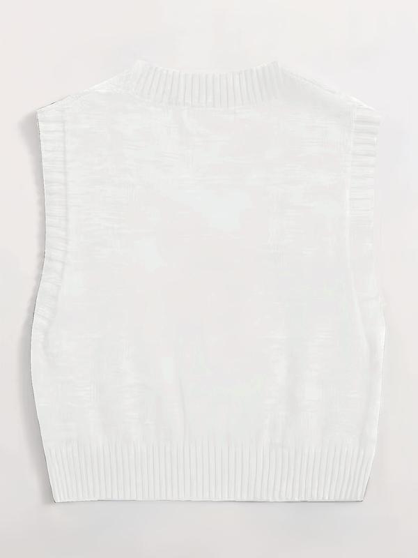 Women's Textured V Neck Sweater Vest, Casual Solid Color Sleeveless Knit Top for Spring & Fall, Fashion Women's Knitwear for Daily Wear