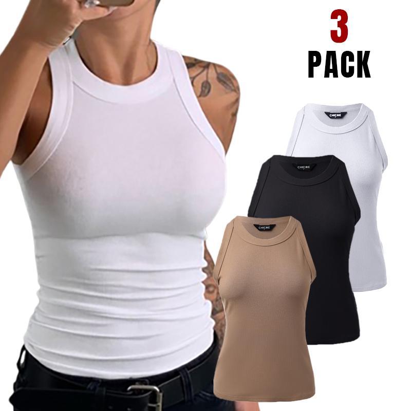 Chicme 3-Piece Round Neck Knit Thick Strap Racerback Tank Tops casual tanktop new  skims