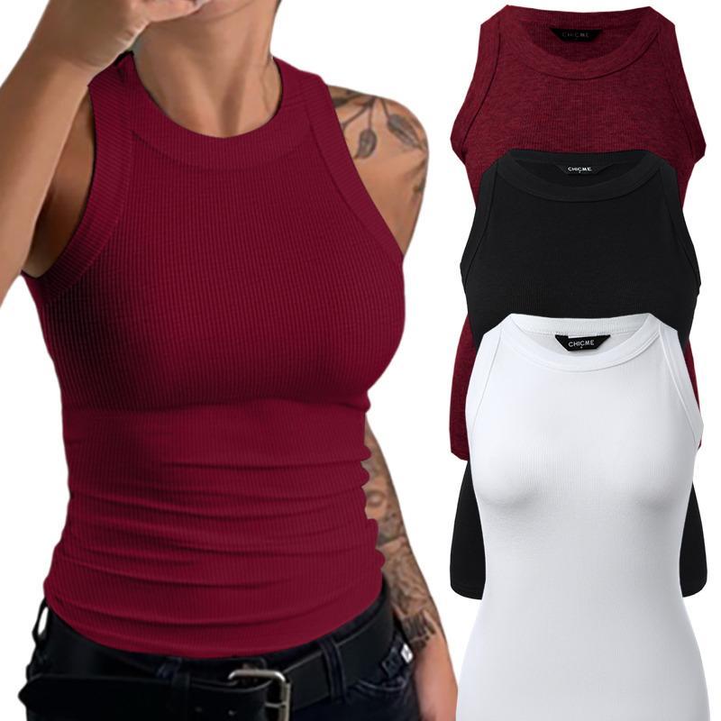 Chicme 3-Piece Round Neck Knit Thick Strap Racerback Tank Tops casual tanktop new  skims