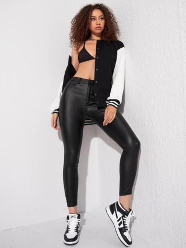 Women's Solid Color Skinny Pants, Fashion Casual Comfy High Waist Leggings for Daily Outdoor Wear, Ladies Bottoms for All Seasons