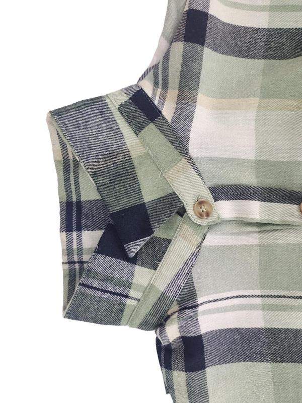 Women's Plaid Print Button Front Drop Shoulder Shirt, Casual Long Sleeve Pocket Collared Top for Daily Wear, Ladies Clothes for All Seasons
