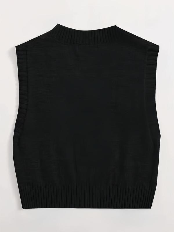 Women's Textured V Neck Sweater Vest, Casual Solid Color Sleeveless Knit Top for Spring & Fall, Fashion Women's Knitwear for Daily Wear