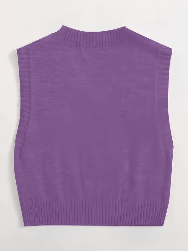 Women's Textured V Neck Sweater Vest, Casual Solid Color Sleeveless Knit Top for Spring & Fall, Fashion Women's Knitwear for Daily Wear