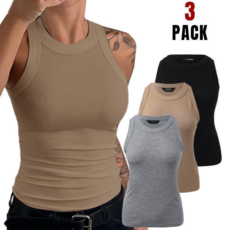 Chicme 3-Piece Round Neck Knit Thick Strap Racerback Tank Tops casual tanktop new  skims