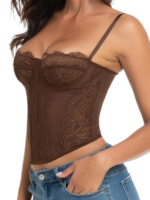 Women's Lace Adjustable Strap Shapewear Cami Top, Solid Asymmetrical Hem Corset Top, Tummy Control Shaper for Women