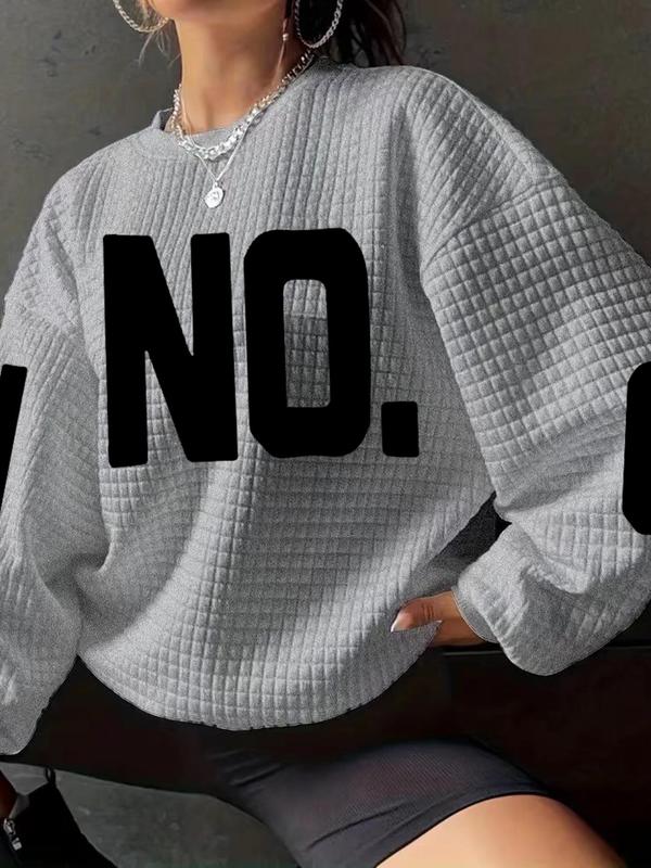  Letter Print Drop Shoulder Pullover, Casual Long Sleeve Crew Neck Sweatshirt for Daily Outdoor Wear, Women Clothing for Fall & Winter