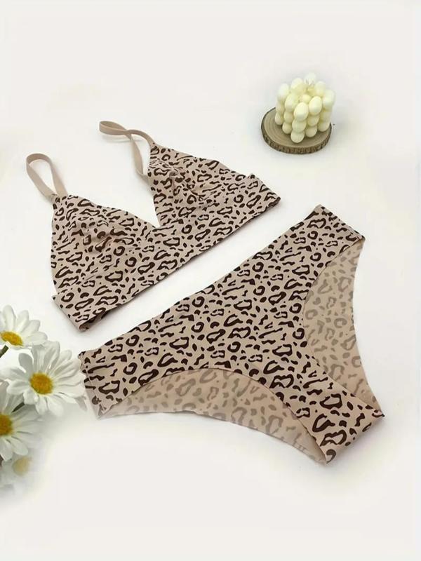 Women's All Over Leopard Print Sexy Lingerie Set, Sexy Push Up Bra & Panty Set, Women's Underwear & Lingerie for Romantic Nights