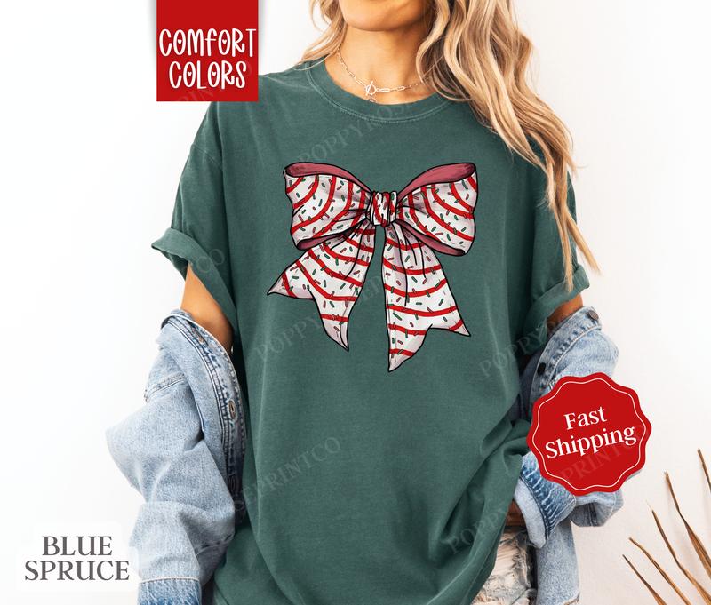 Christmas Cake Bow Shirt Comfort Colors Holiday Tshirt,  Women's Holiday Tee christmas shirt retro christmas