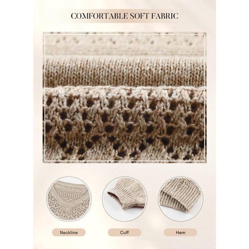 EVALESS Womens Sweaters Casual Long Sleeve V Neck Lightweight Crochet Pullover Sweater Tops Knitwear Womenswear