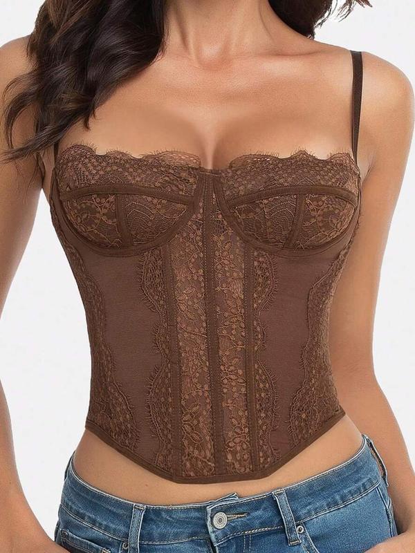 Women's Lace Adjustable Strap Shapewear Cami Top, Solid Asymmetrical Hem Corset Top, Tummy Control Shaper for Women