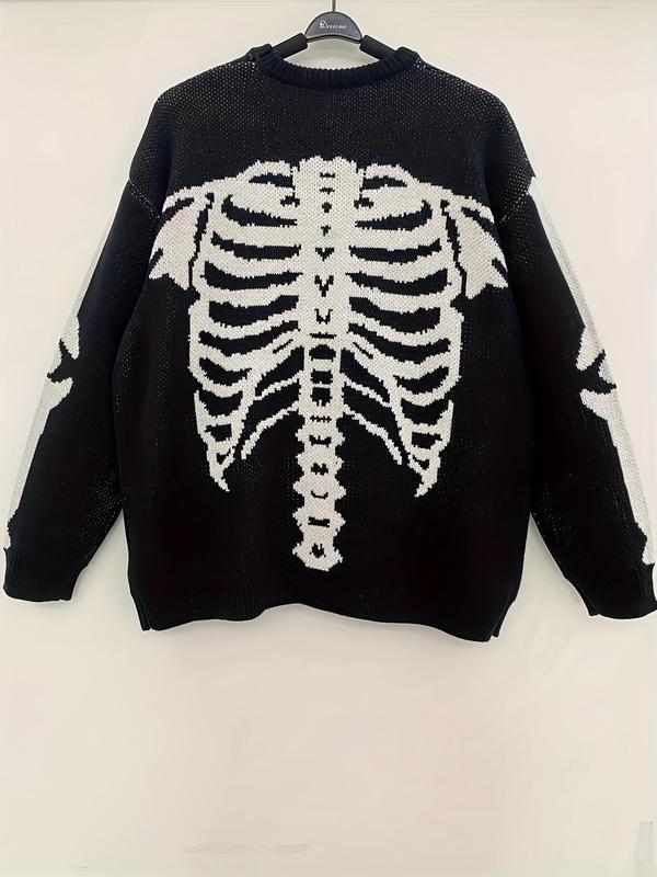 Women's Halloween Skeleton Drop Shoulder Graphic Crewneck Sweater, Comfy Long Sleeve Round Neck Jumper for Daily Holiday Vacation Wear, Birthday Outfits, Women's Knitwear for Fall , Fall Outfits, Fallfreshness Clothes