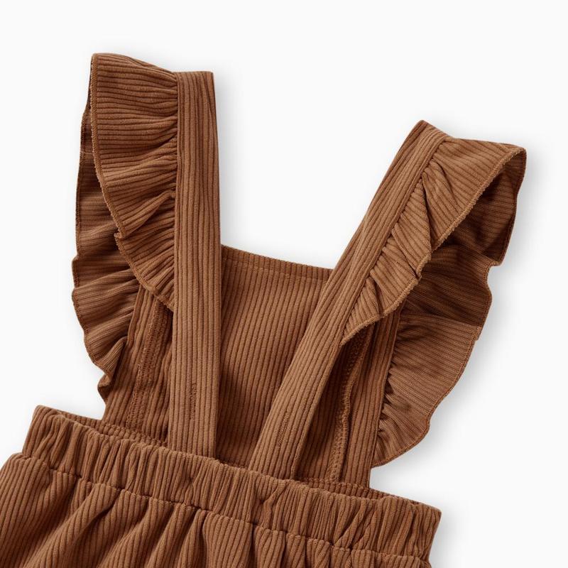PatPat Family Matching Brown Corduroy Color block Sweatshirt or Adjustable Pinafore Dress