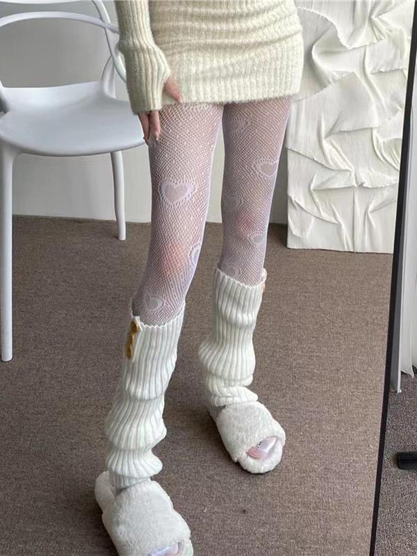 Women's 1 Pair Heart Print Sheer Sexy Fishnet Tights, Fashion Casual Comfy Breathable Pantyhose for Daily Outdoor Wear, Ladies Stockings for All Seasons