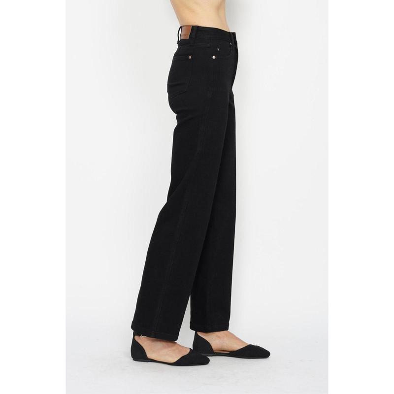 JUDY BLUE HI WAIST TUMMY CONTROL BLACK CLASSIC STRAIGHT JEANS