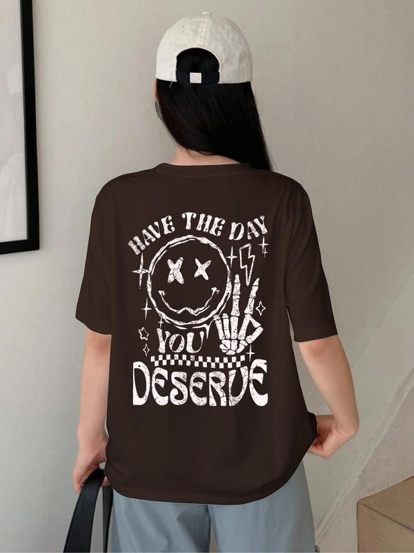 Women's Cartoon & Letter Print Drop Shoulder Tee, Fashion Casual Crew Neck T-shirt for Daily Holiday Vacation Outdoor Wear, Summer Outfits, Back To School Graphic Tees, Ladies Teen Girls Clothes Tops, Summer Tees