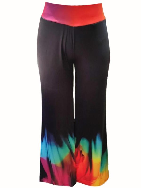  Plus Colorblock High Waist Wide Leg Pants, Casual Comfy Trousers for Daily Wear, Women's Bottoms for Summer