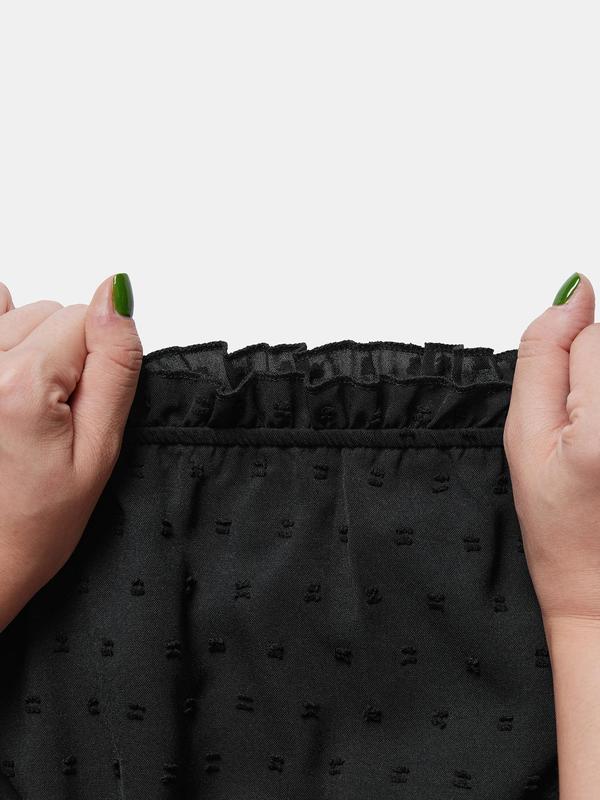 Black Friday Deals CURVZY Plus Size Swiss Dot Off Shoulder Shirred Waist Pocket Jumpsuit, Boho Flounce Sleeve Wide Leg Jumpsuit for Vacation Holiday Party, Women's Clothes for Christmas 2024 Trend,Thanksgiving Clothing,Fall Clothing,Winter Clothing