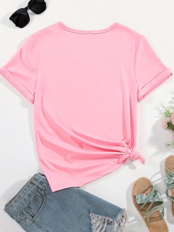 Women's Rose & Mexican Flag Print Round Neck Tee, Casual Short Sleeve Crew Neck T-Shirt for Summer, Fashion Women's Top for Daily Wear