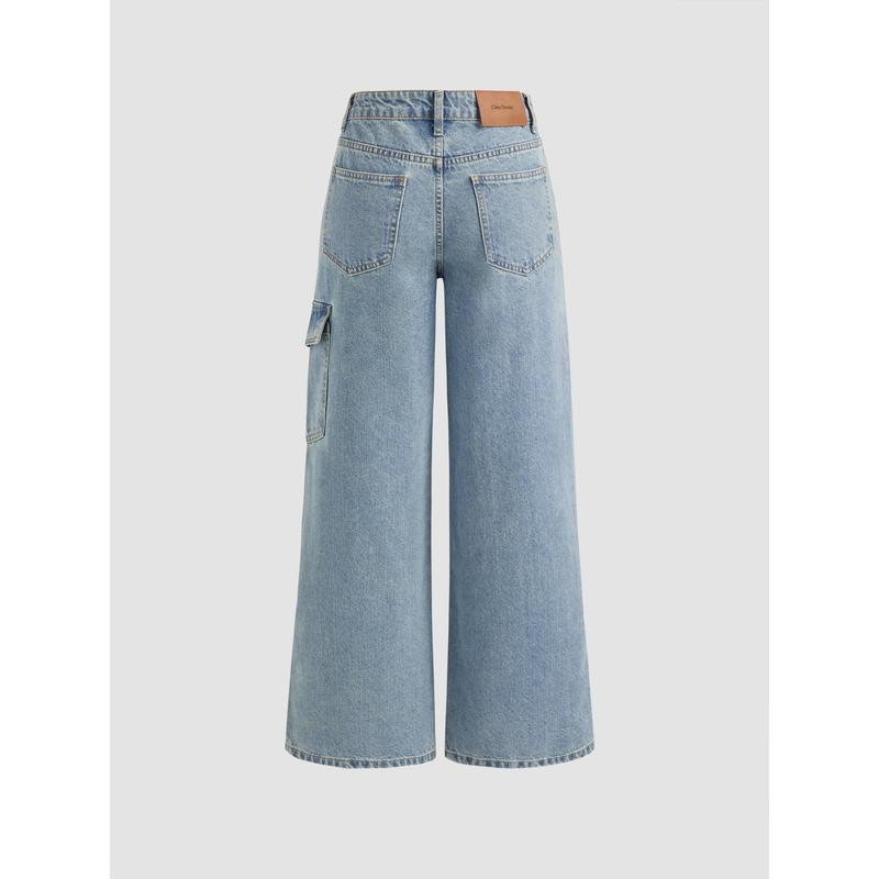 Cider [4 colors, size 0-26] Cider Denim Mid Rise Solid Three Dimensions Bowknot Pocket Wide Leg Jeans, Cute Womenswear
