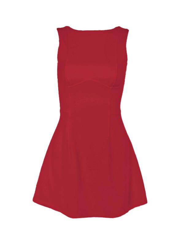 Women's Solid Backless Boat Neck A Line Dress, Fashion Casual Sleeveless Short Dress for Daily Outdoor Wear, Ladies Dress for Summer