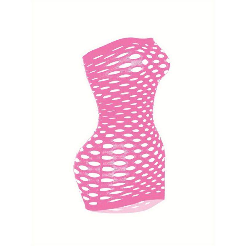 Hot Fishnet Bodycon Babydoll, Ripped Hollow Out Tube Women's Sexy Lingerie & Underwear Bodystocking Stocking Dress