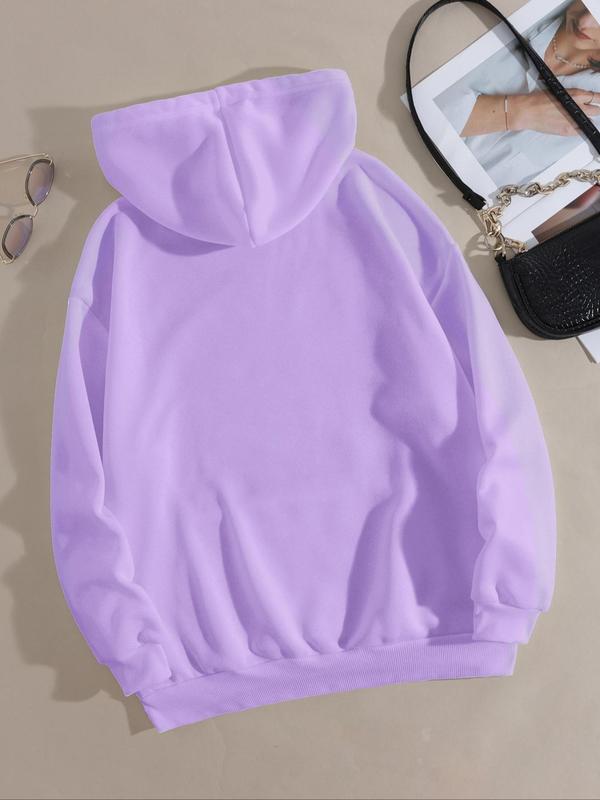 Letter Print Drawstring Drop Shoulder Graphic Hoodie, Pocket Hooded Sweatshirt Jumper for Outdoor Streetwear, Women Clothing