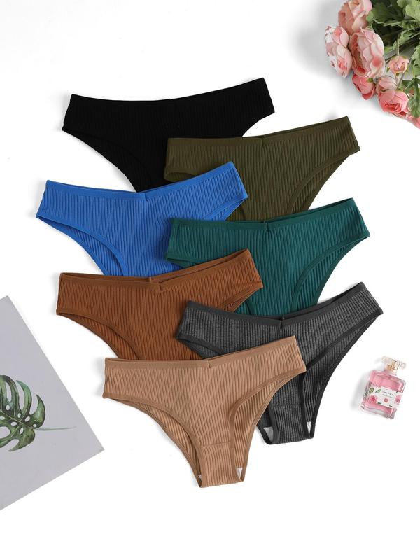 Women's Plain Ribbed Drop Waist Panty, Panties Multipack, Soft Comfy Breathable Knicker for Daily Wear, Panties for Women, Summer Wear 2024, Underwear for Women