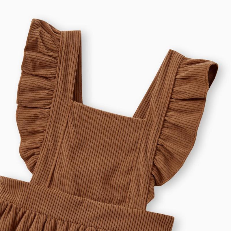 PatPat Family Matching Brown Corduroy Color block Sweatshirt or Adjustable Pinafore Dress