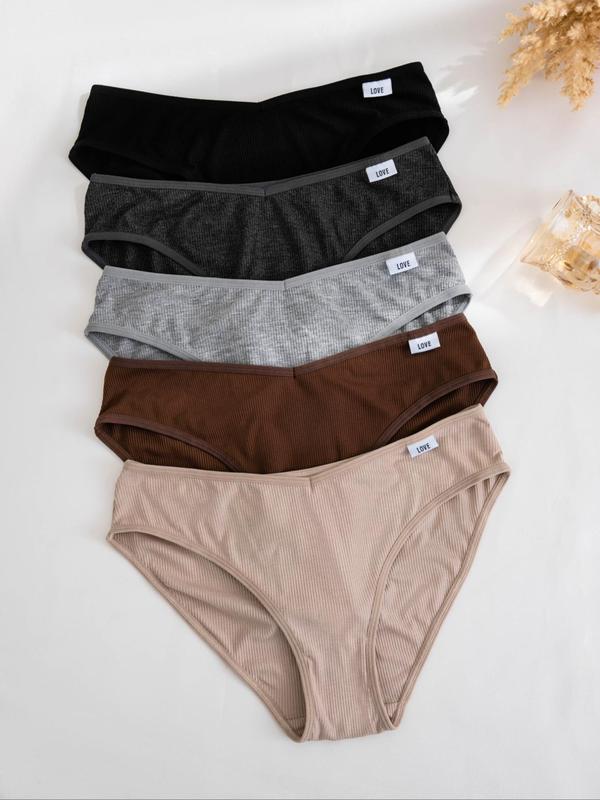Women's Solid Color Letter Label Panty, Soft Comfy Breathable Knicker for Daily Wear, Underwear for All Seasons