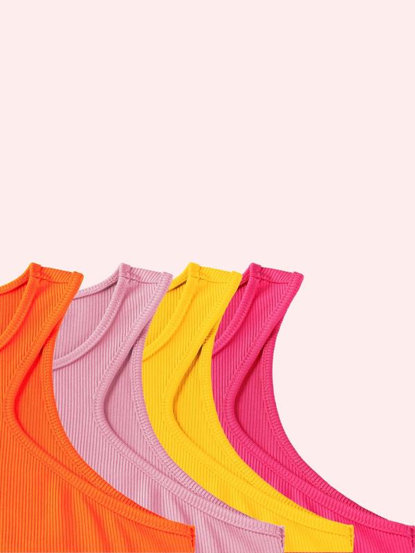 Women's Solid Round Neck Tank Top, Casual Basic Sleeveless Cropped Top for Summer, Ladies Clothes for Daily Wear