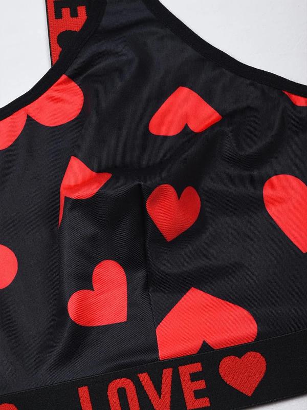  Heart & Letter Print Tape Wireless Bralette, Casual Comfy Breathable Bra for Daily Wear, Women's Lingerie for All Seasons