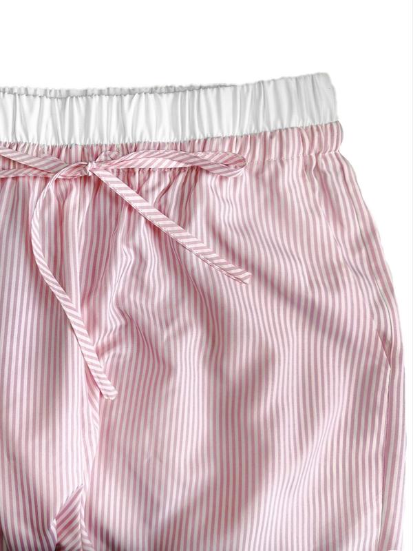 Women's Striped Patchwork Print Drawstring Waist Pants, Casual Comfy Straight Leg Trousers for Daily Wear, Ladies Bottoms for All Seasons