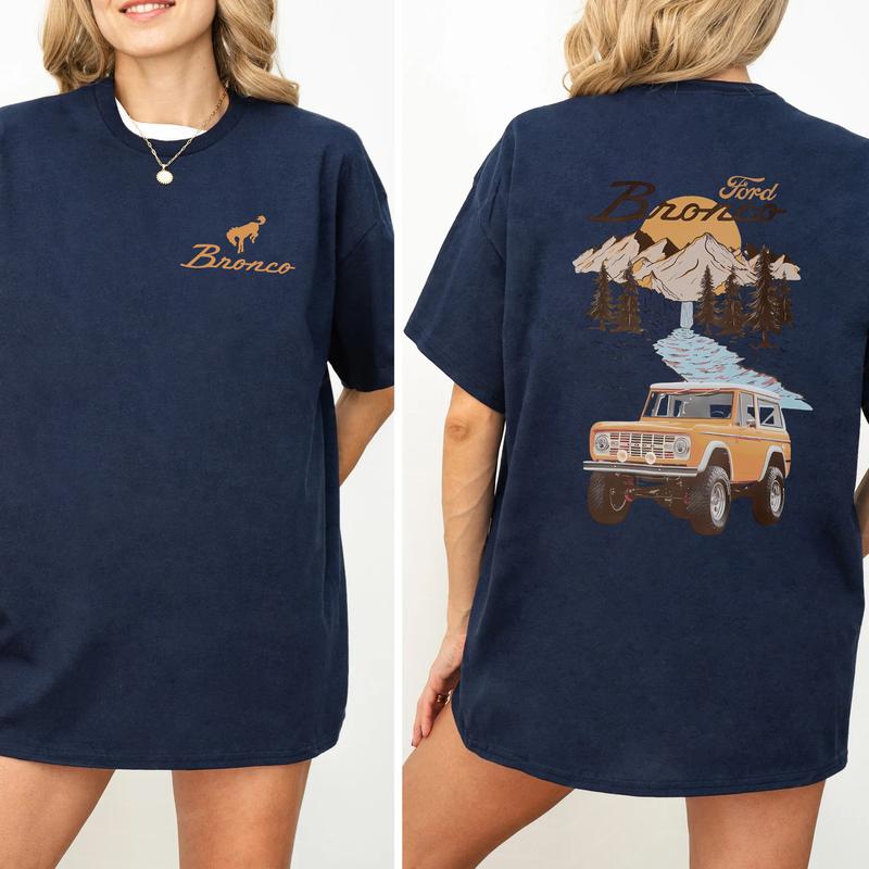 Vintage Ford Bronco T-Shirt, The Car National Park Graphic 2-Sided Shirt, Comfy Clothing, Cotton Fabric Tshirt, Printed Women's Top, Casual Womenswear