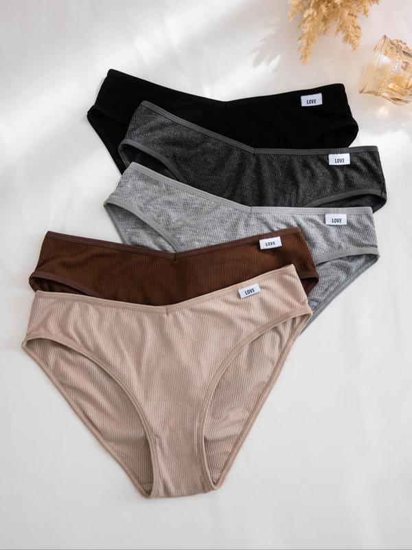 Women's Solid Color Letter Label Panty, Soft Comfy Breathable Knicker for Daily Wear, Underwear for All Seasons