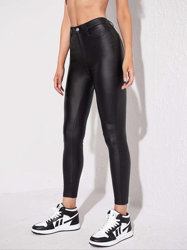 Women's Solid Color Skinny Pants, Fashion Casual Comfy High Waist Leggings for Daily Outdoor Wear, Ladies Bottoms for All Seasons