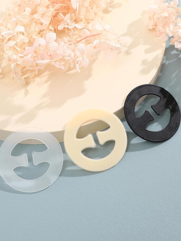 Women's 3pcs Anti-slip Bra Strap Clip, Plain Round Shaped Plastic Underwear Hooks For Daily Wear, Lingerie Accessories For All Seasons