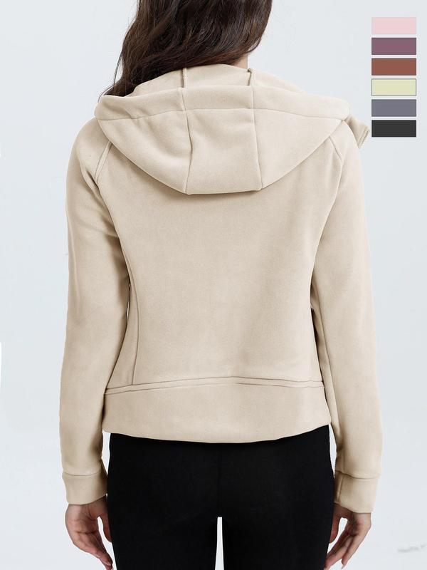 Women's Solid Pocket Zip Up Hooded Sports Sweatshirt, Casual Womenswear, Longsleeves Raglan Sleeve Pullover for Fall & Winter,  Gym Tops, Women's Sportswear for Lady Indoor Outdoor Back To School Wear, Fall Outfits 2024