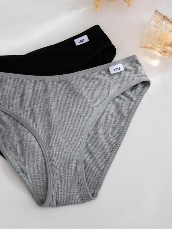Women's Solid Color Letter Label Panty, Soft Comfy Breathable Knicker for Daily Wear, Underwear for All Seasons