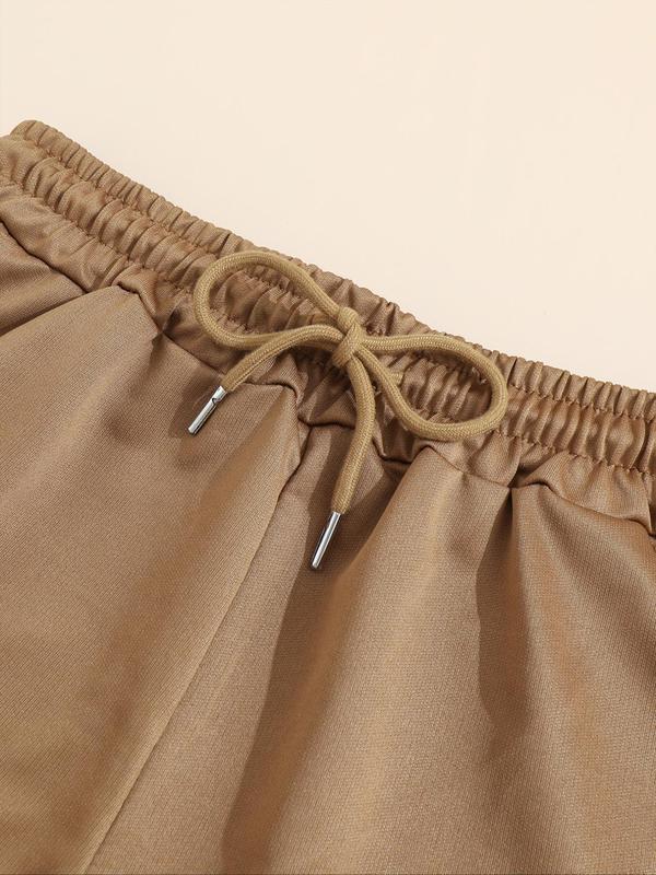 Women's Figure & Letter Print Drawstring Waist Shorts, Casual Pocket Tie Front Shorts for Summer, Fashion Women's Bottoms for Daily Wear