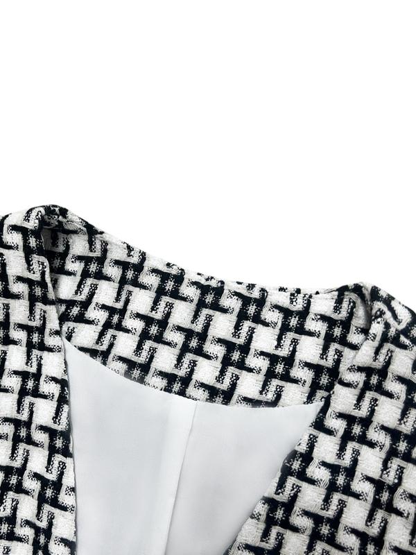 Women's Geometric Jacquard Button Front V Neck Vest, Casual Sleeveless Pocket Outerwear for Fall & Winter, Women's Clothing for Daily Wear