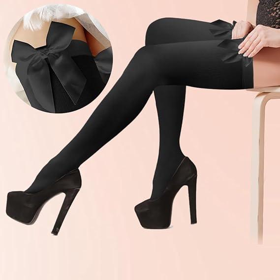 Satin Bow Knee High Stockings for Women Girls, Opaque Over Knee Long Sock, Thigh High Socks with Bows Clothing Comfort