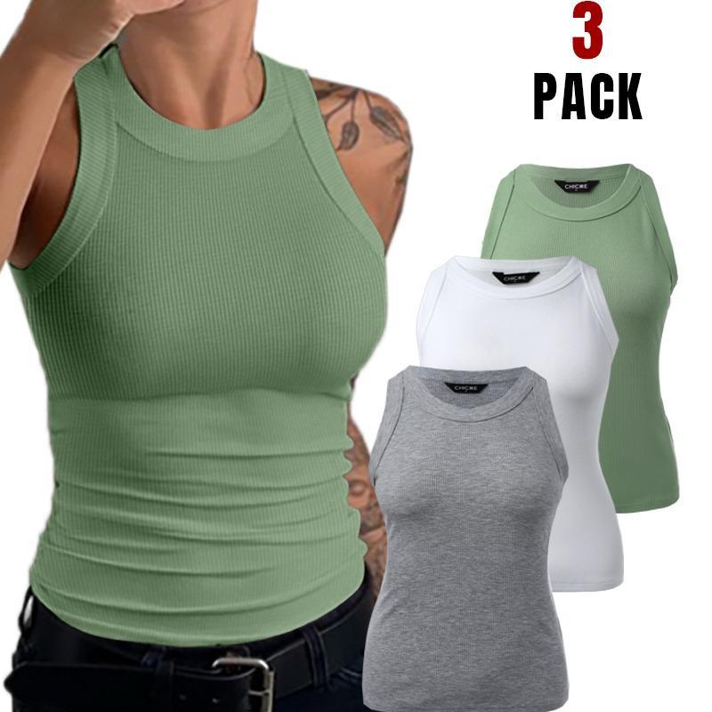 Chicme 3-Piece Round Neck Knit Thick Strap Racerback Tank Tops casual tanktop new  skims