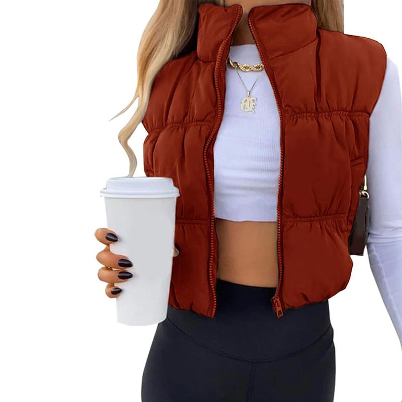 Yeokou Women's Cropped Puffer Vest Stand Collar Full Zip Sleeveless Warm Padded Jacket