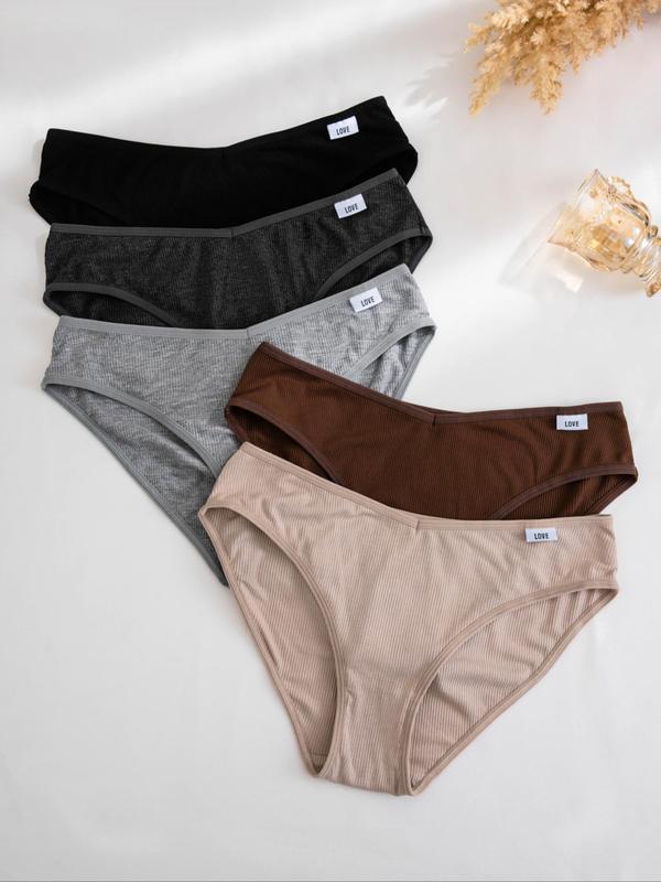 Women's Solid Color Letter Label Panty, Soft Comfy Breathable Knicker for Daily Wear, Underwear for All Seasons